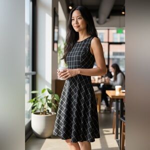 Lord & Taylor Black and White Checkered Midi Dress